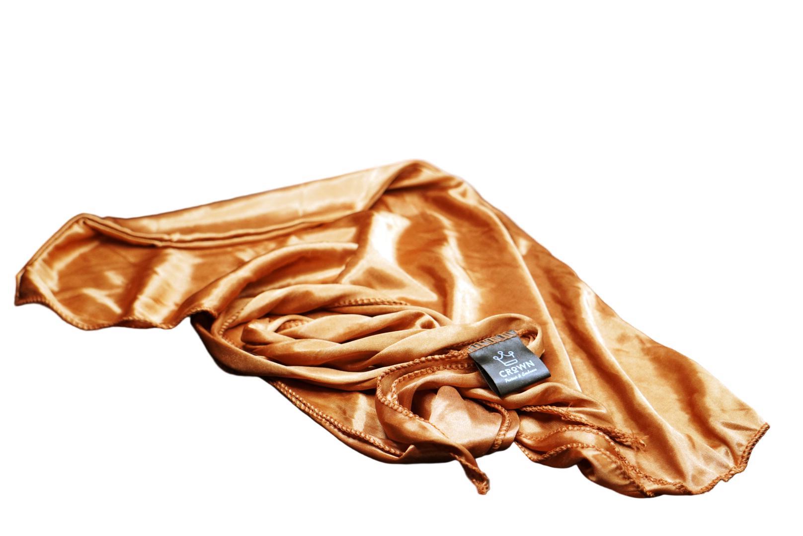 Orange fabric with a tag on a dark background