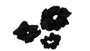 Three black scrunchies on a white background